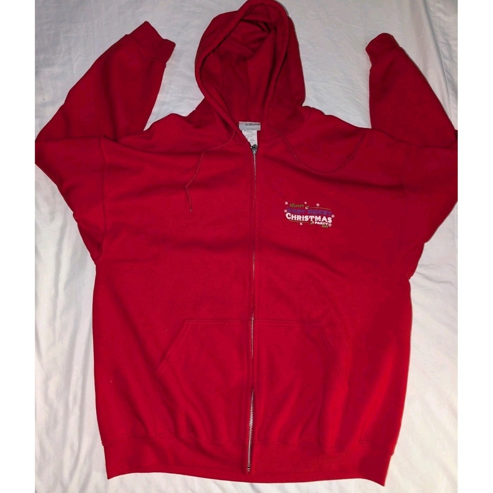 Walt Disney Adult XL‎ 2009 Very Merry Christmas Red Full Zip Graphic Sweatshirt